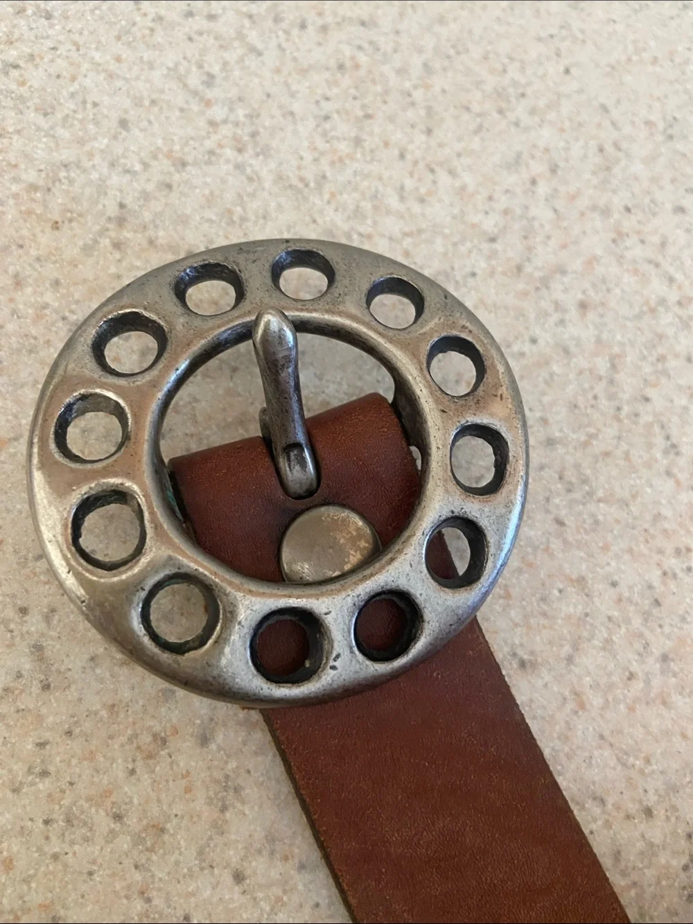 Lucky Brand Brown Leather Y2K Boho Statement Buckle Belt